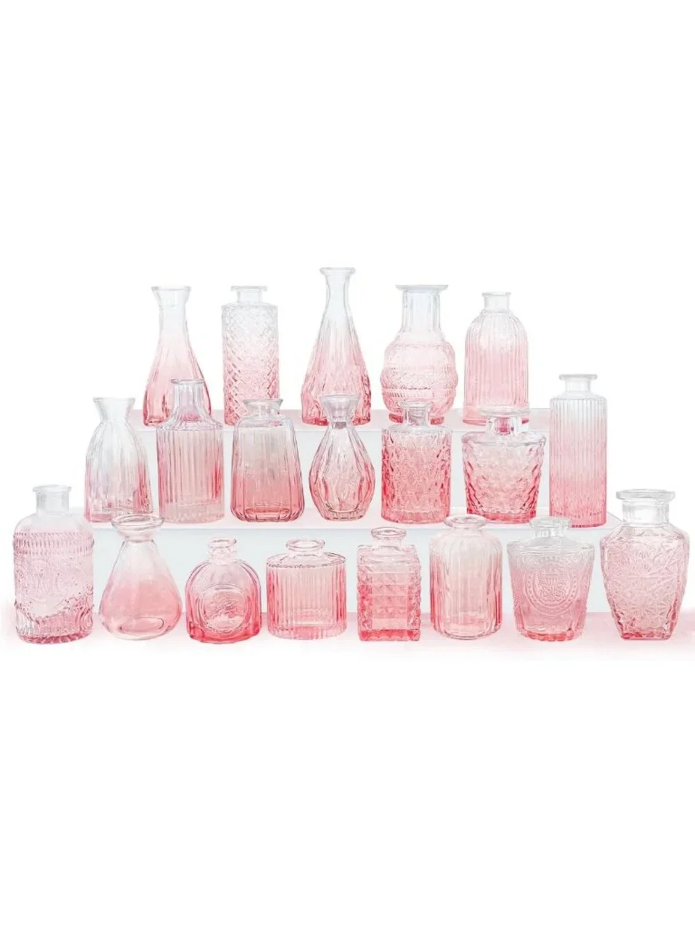 Set of 20 Pink Mini Glass Bud Vases - Vintage Floral Decor for Weddings & Home